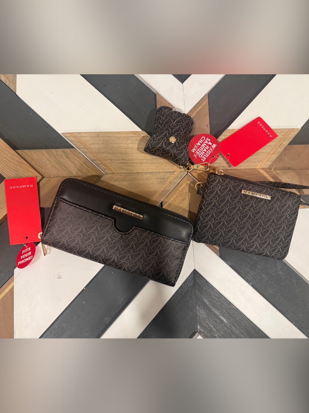 Rampage Brown & Black Signature Logo Wallet Wristlet Set NWT